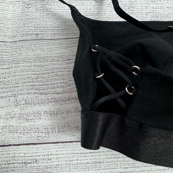 Aerie Black Square Neck Unlined Strappy Lace Up Side Bralette Size Small - Picture 3 of 10